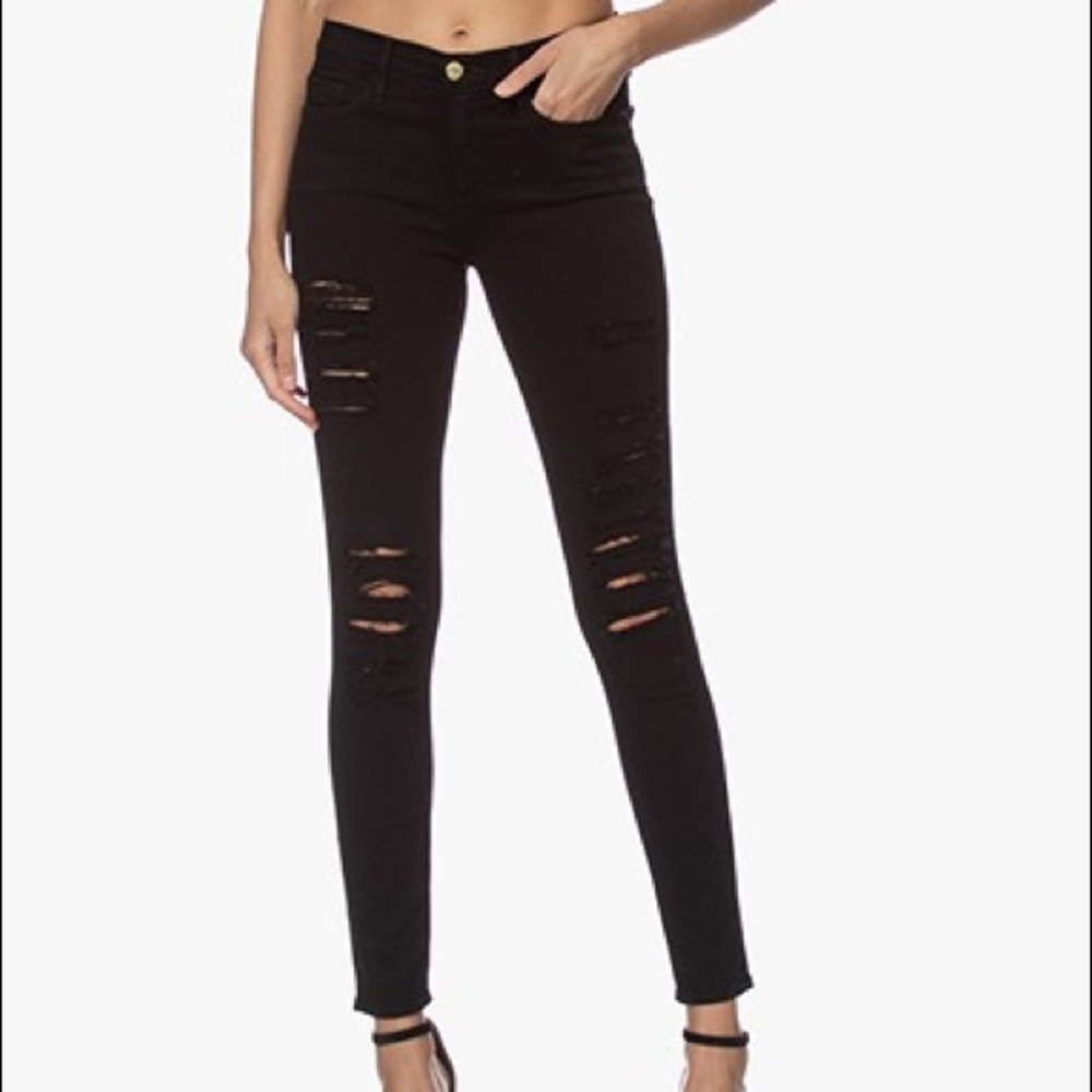 Frame Black Ripped Distressed Skinny Jeans Size 24